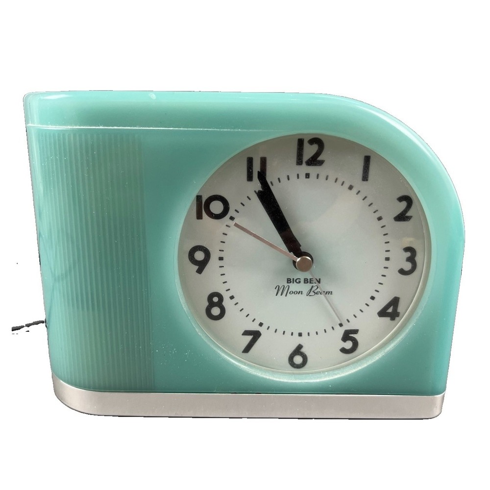 Westclox Big Ben Moon Beam Alarm Clock Turquoise 43000 Tested & Working Vintage